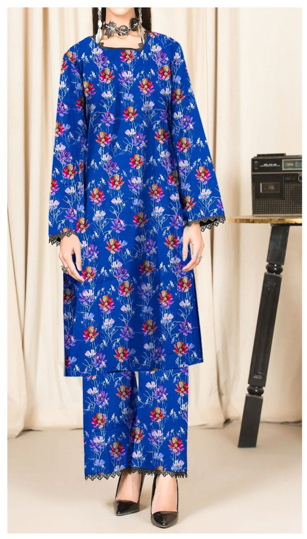 Khaddar Collection - Digital Printed Blue Khaddar - 2 Piece Allover - Elegance by AE - Unstitched - ERN11