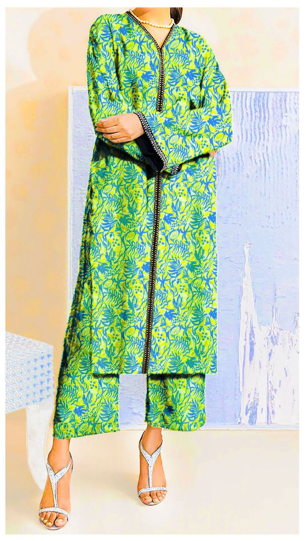 Khaddar Collection - Digital Printed Green Khaddar - 2 Piece Allover - Elegance by AE - Unstitched - ERN13