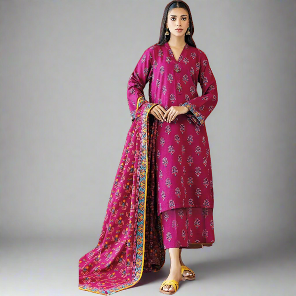 Orient - Digital Printed Khaddar Unstitched 3-Piece Suit - OTL-23-335-Pink