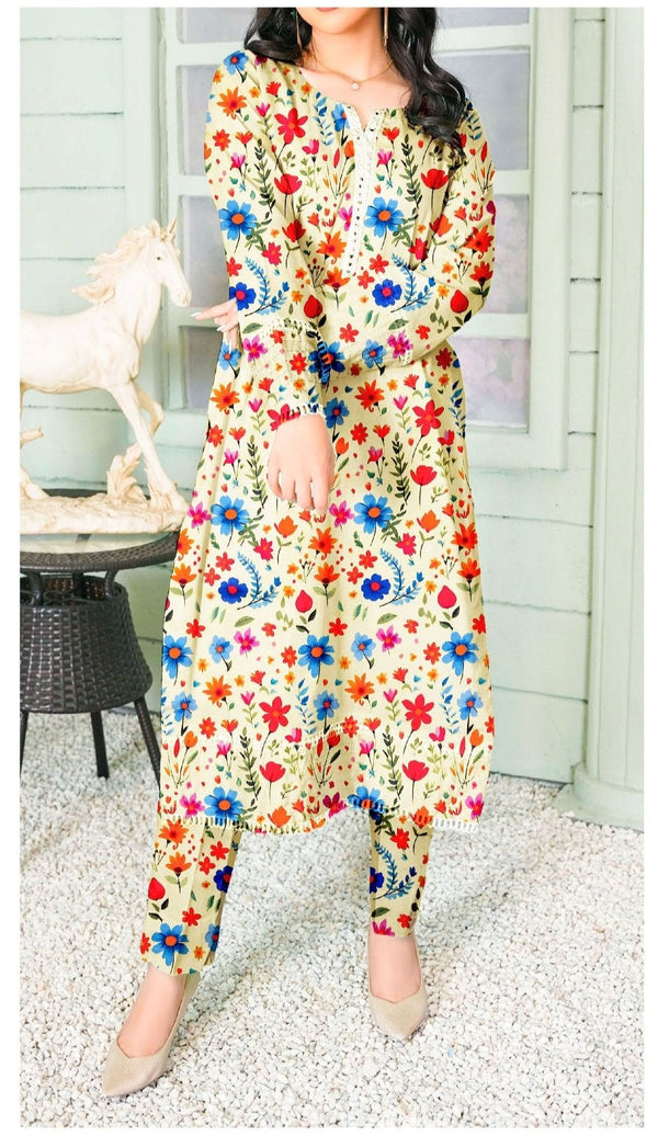 Khaddar Collection - Digital Printed Ivory Khaddar - 2 Piece Allover - Elegance by AE - Unstitched - ERN01