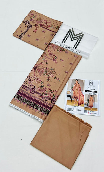 Momina & Prints - Digital Printed 3 Pieces - Linen - SU-30121