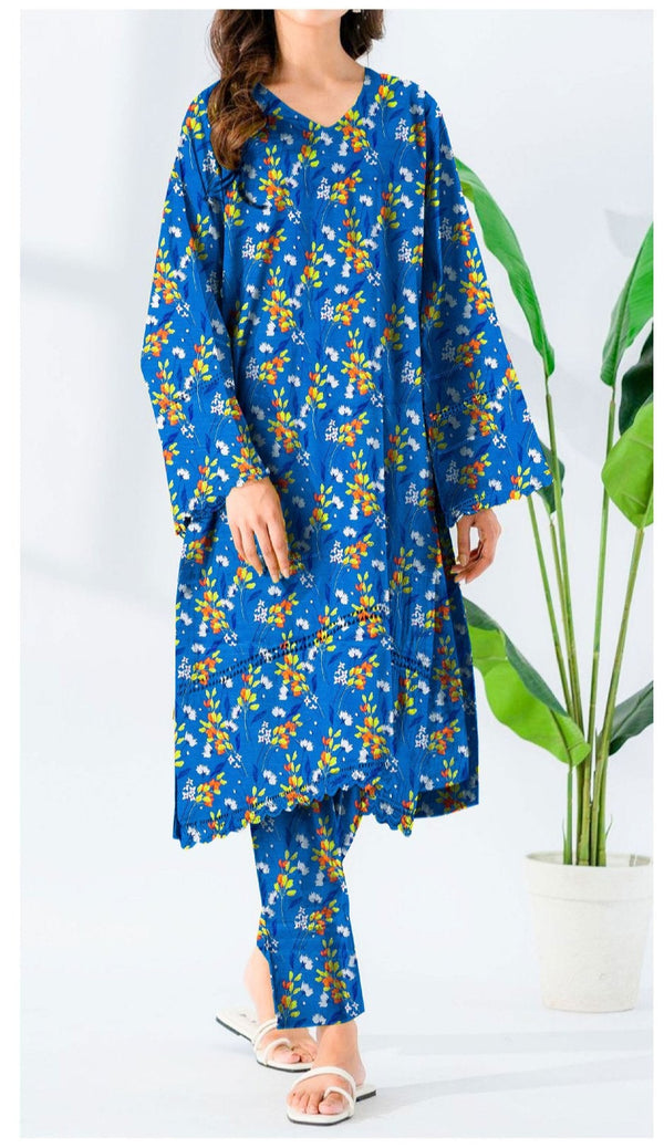 Khaddar Collection - Digital Printed Blue Khaddar - 2 Piece Allover - Elegance by AE - Unstitched - ERN04