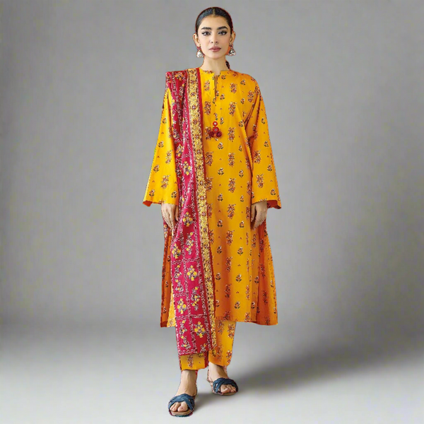 Orient - Digital Printed Khaddar Unstitched 3-Piece Suit - OTL-23-317-Yellow