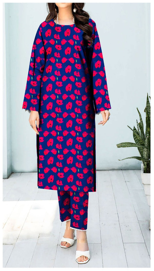 Khaddar Collection - Digital Printed Blue Khaddar - 2 Piece Allover - Elegance by AE - Unstitched - ERN09