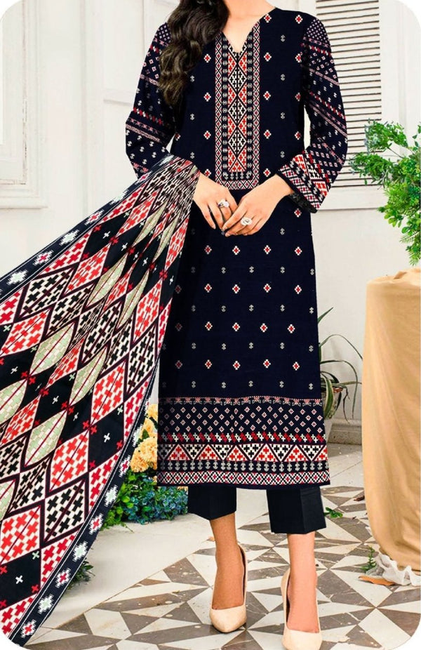 Khaddar Collection - Digital Printed Black Khaddar - 3 Piece - Rang E Nisa by AE - Unstitched - EDB01