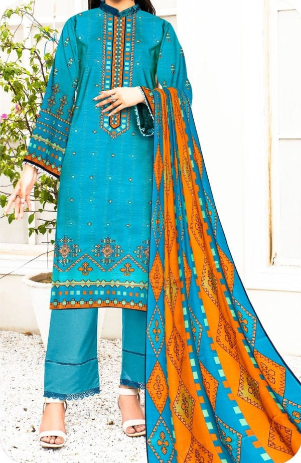 Khaddar Collection - Digital Printed Blue Khaddar - 3 Piece - Rang E Nisa by AE - Unstitched - EDB03