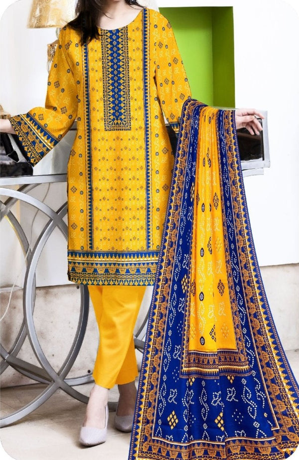 Khaddar Collection - Digital Printed Yellow Khaddar - 3 Piece - Rang E Nisa by AE - Unstitched - EDB05