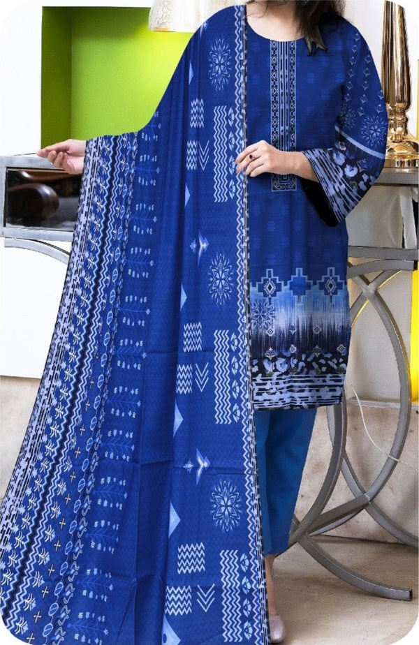 Khaddar Collection - Digital Printed Blue Khaddar - 3 Piece - Rang E Nisa by AE - Unstitched - EDB12