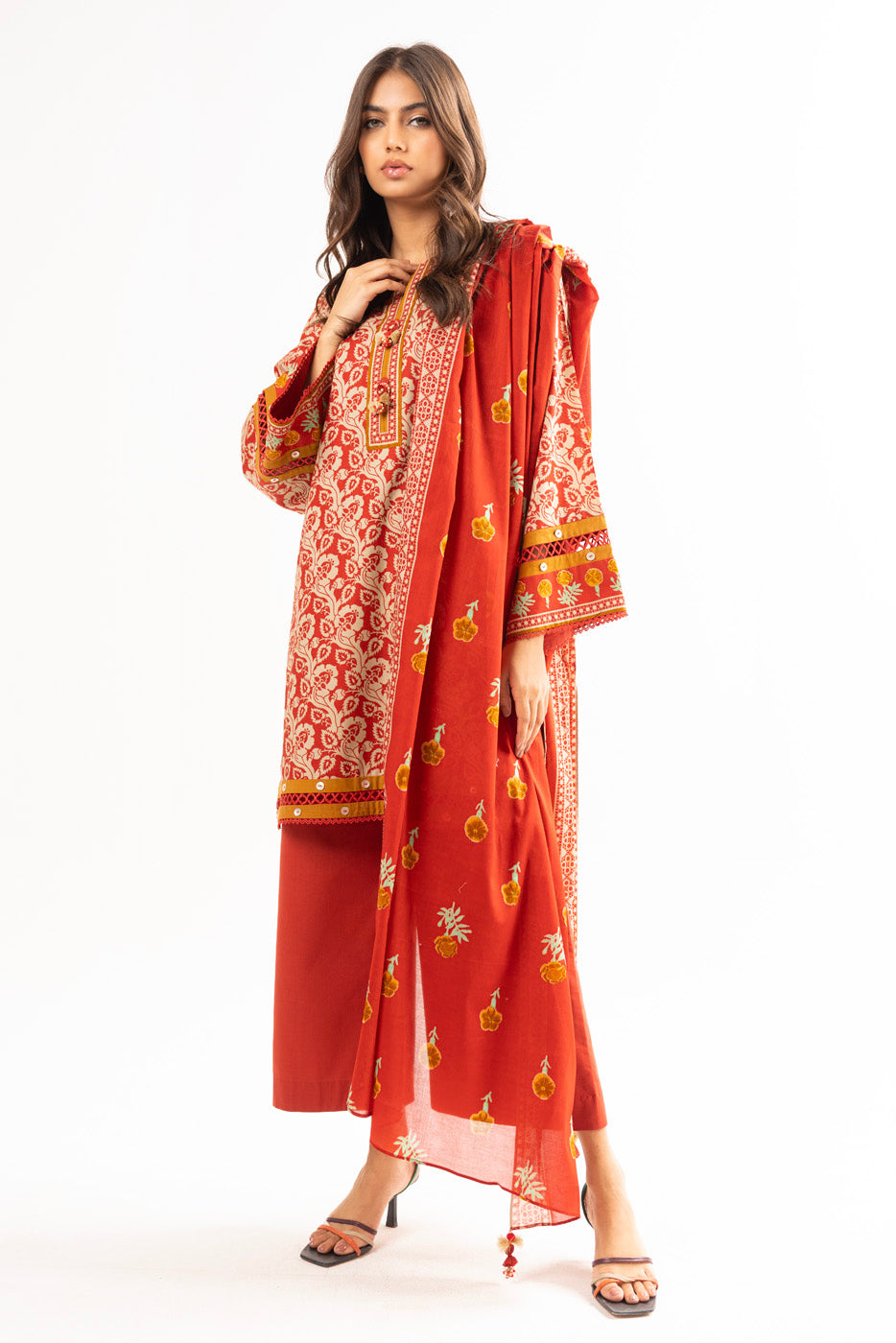 Alkaram - Lawn Collection - Rust 3 Piece - Stitched - SS-23-24-Rust